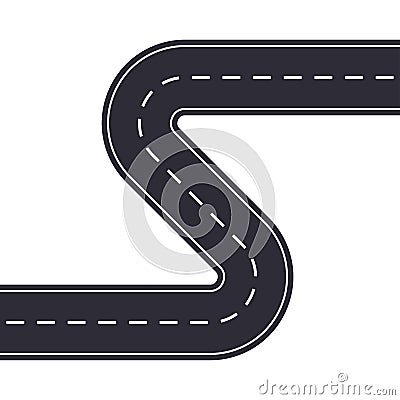 Winding road isolated on white background. Curved asphalt road or highway. Vector illustration Vector Illustration